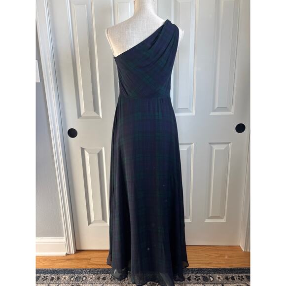 NWT-POLO RALPH LAUREN Black Watch Plaid Georgette Gown  Size 2 - Picture 4 of 7